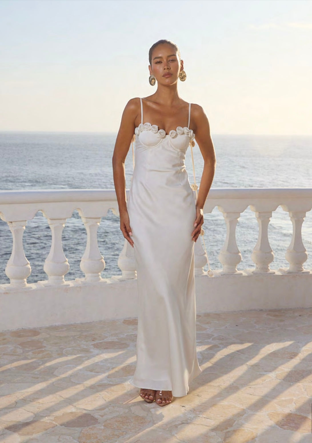 Lavena Floral Detail Maxi Dress - Pearl
