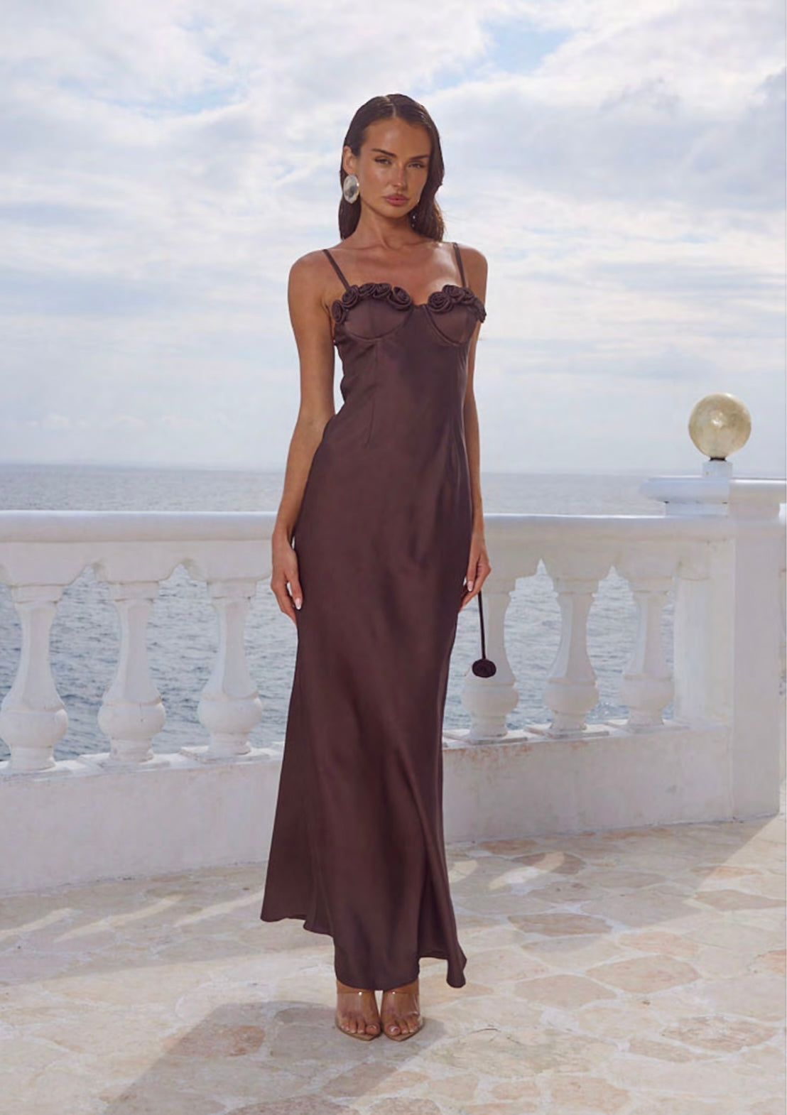 Lavena Floral Detail Maxi Dress - Bitter Chocolate
