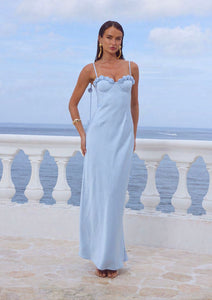 Lavena Floral Detail Maxi Dress - Sky Blue