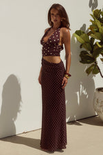 Load image into Gallery viewer, Valeria Halter Cutout Maxi Dress - Choc/Lemon Polka
