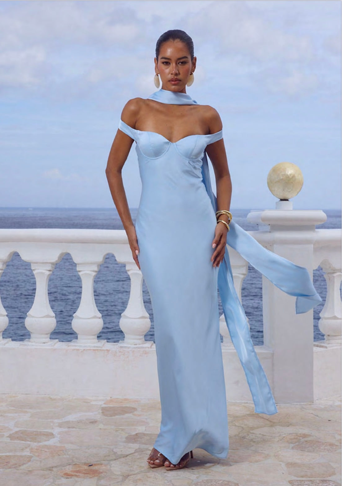 Raphaella Off Shoulder Maxi Dress - Sky Blue