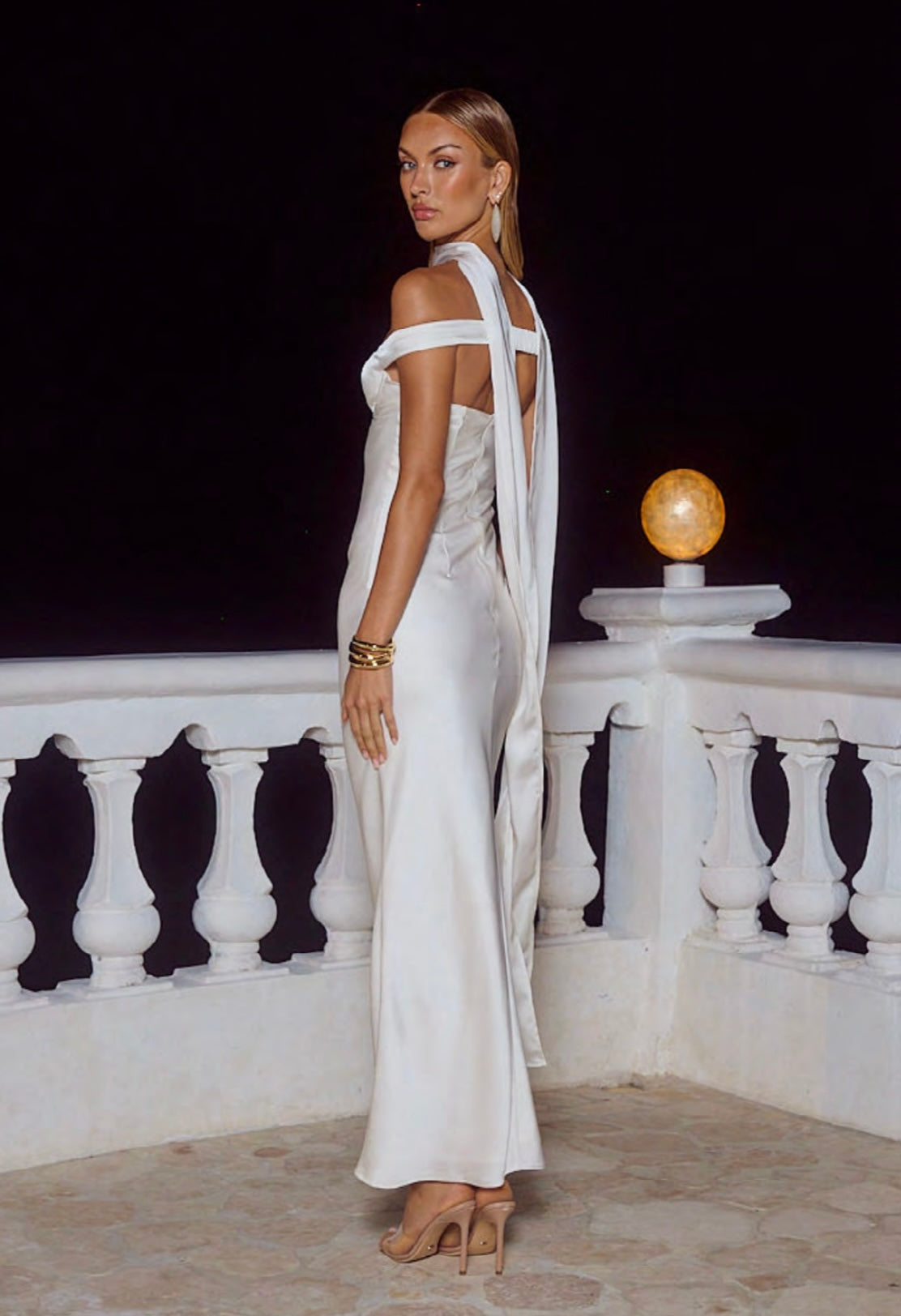 Raphaella Off Shoulder Maxi Dress - Pearl