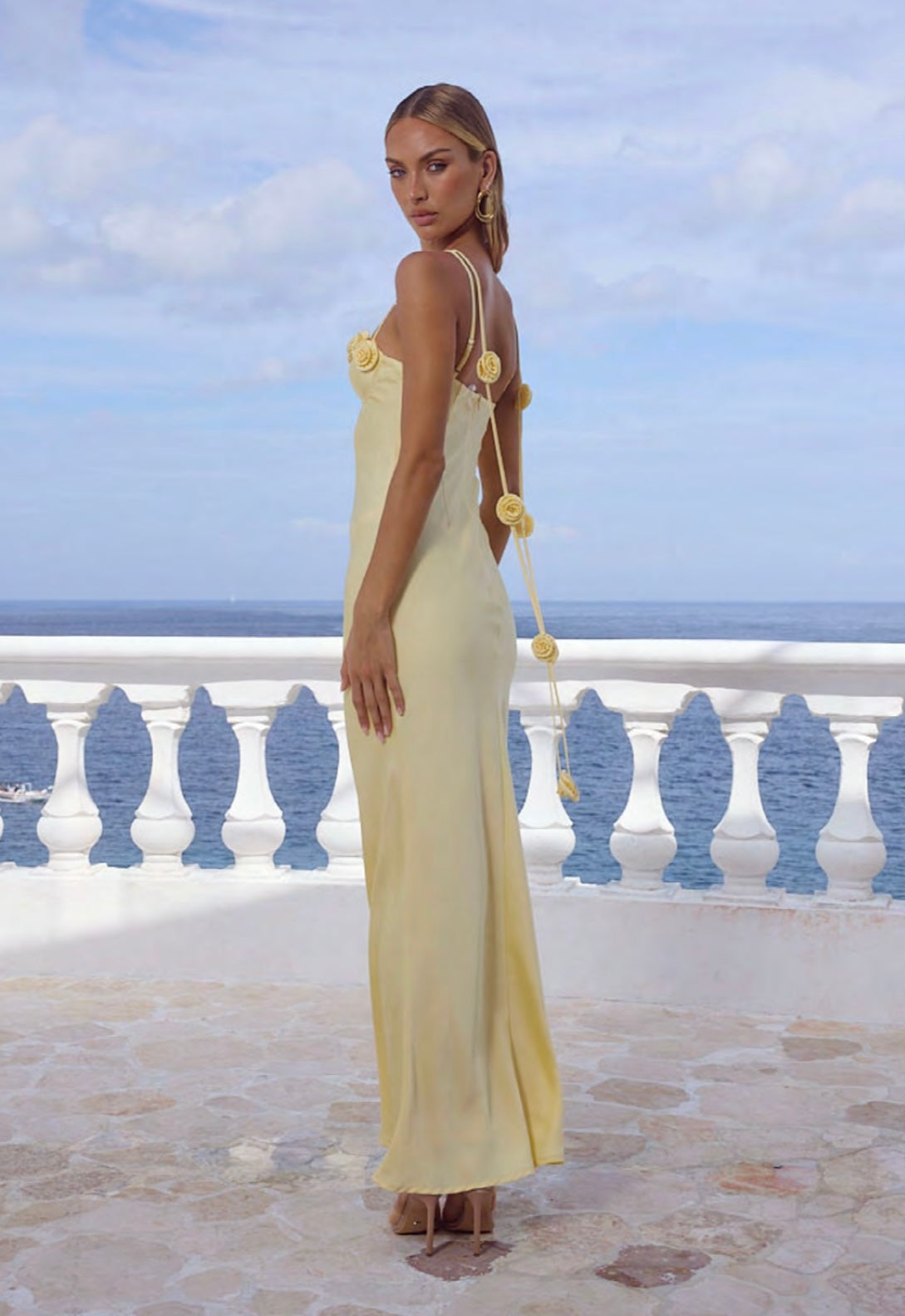 Lavena Floral Detail Maxi Dress - Buttermilk