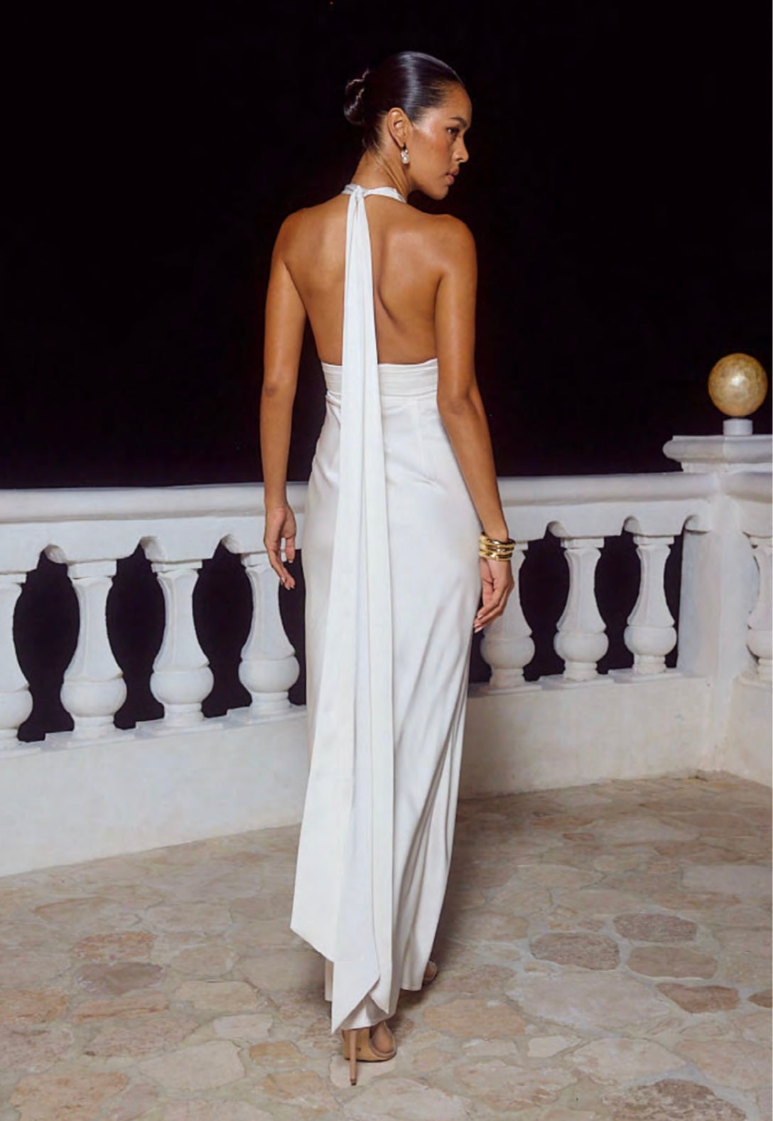 Sylvie Plunge V-Neck Maxi Dress - Pearl