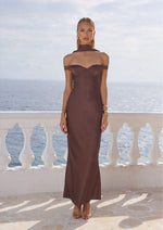 Load image into Gallery viewer, Raphaella Off Shoulder Maxi Dress - Bitter Chocolate
