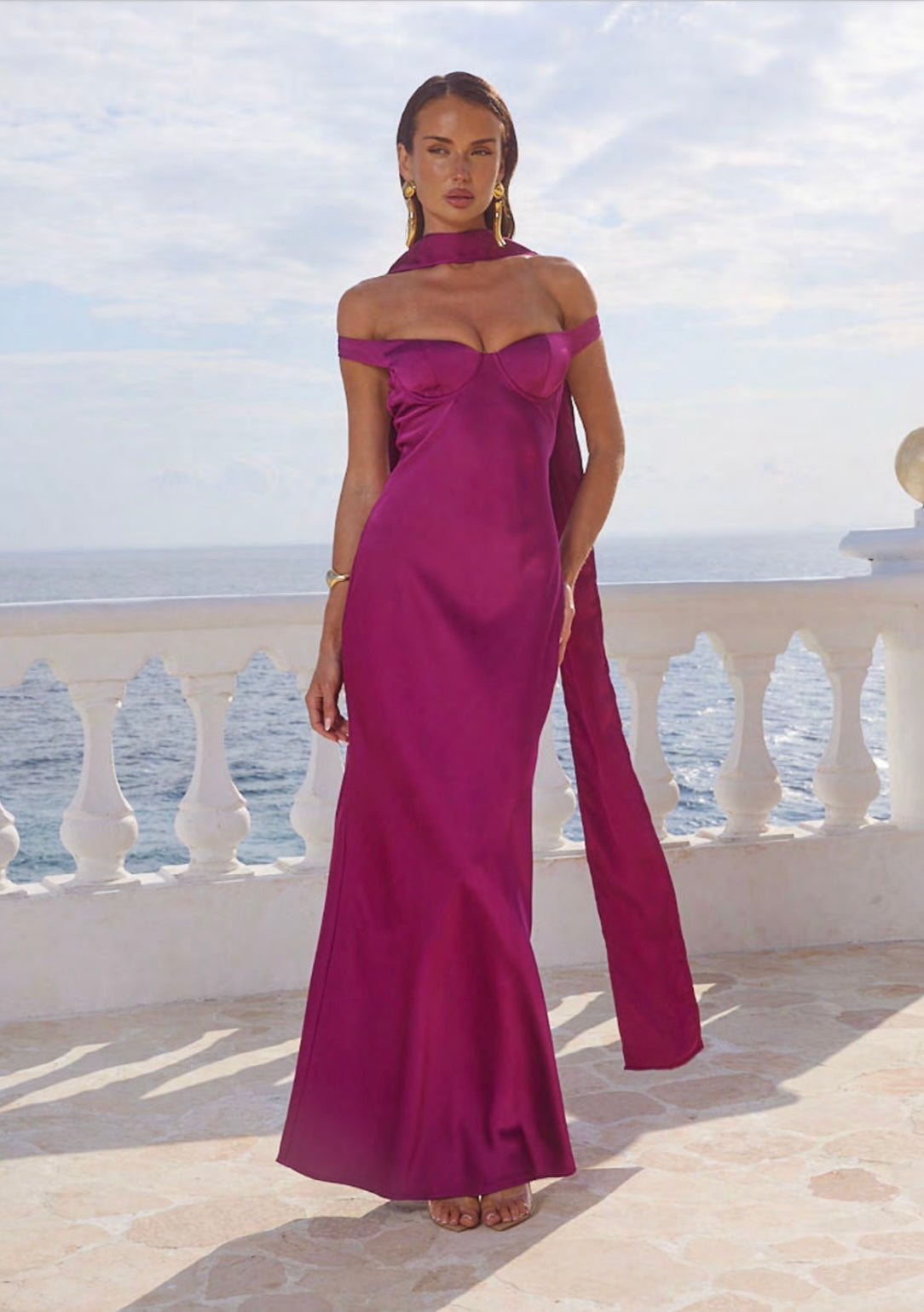 Raphaella Off Shoulder Maxi Dress - Plum