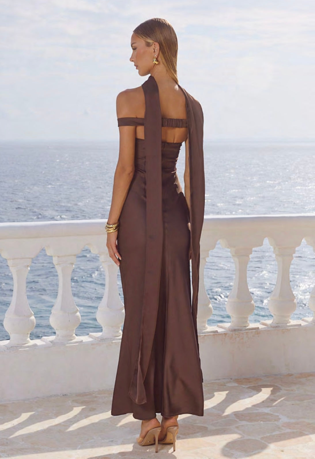 Raphaella Off Shoulder Maxi Dress - Bitter Chocolate