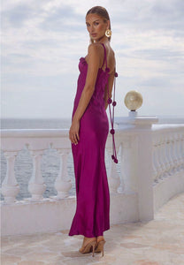 Lavena Floral Detail Maxi Dress - Plum
