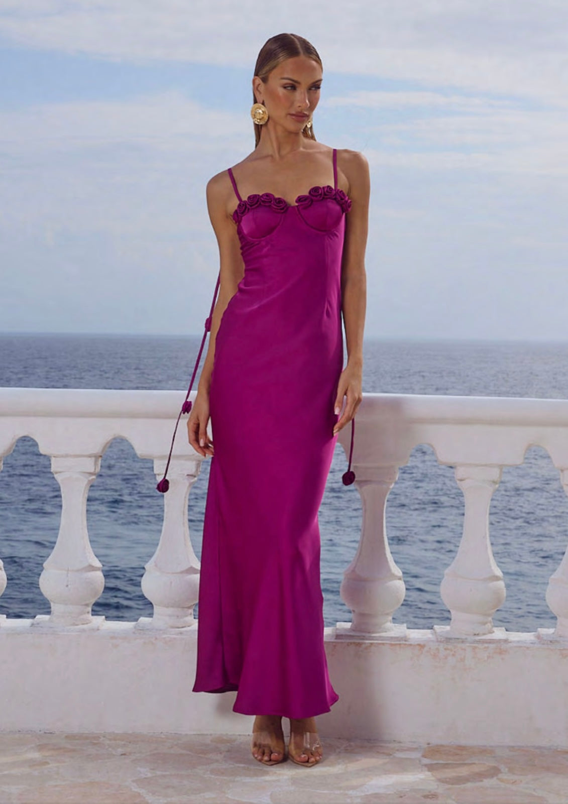 Lavena Floral Detail Maxi Dress - Plum