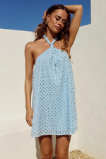 Load image into Gallery viewer, Rose Keyhole Mini Dress - Baby Blue
