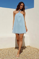 Load image into Gallery viewer, Rose Keyhole Mini Dress - Baby Blue

