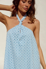 Load image into Gallery viewer, Rose Keyhole Mini Dress - Baby Blue
