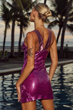 Load image into Gallery viewer, Elysia V-Neck Sequin Mini Dress - Orchid
