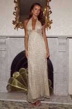 Load image into Gallery viewer, Annette Plunge V-Neck Maxi Dress - Champagne
