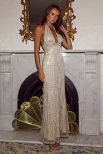 Load image into Gallery viewer, Annette Plunge V-Neck Maxi Dress - Champagne
