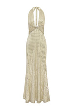 Load image into Gallery viewer, Annette Plunge V-Neck Maxi Dress - Champagne
