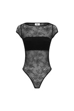 Load image into Gallery viewer, Opaline Boat Neck Lace Bodysuit - Black
