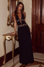 Load image into Gallery viewer, Safino Halter Low Plunge Maxi Dress - Black
