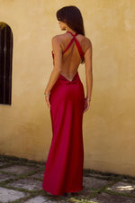 Load image into Gallery viewer, Chara Low Cross Back Maxi Dress - Cherry
