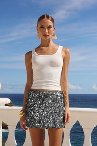 Idalia Sequin Mini Skirt - Silver