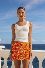 Load image into Gallery viewer, Idalia Sequin Mini Skirt - Orange
