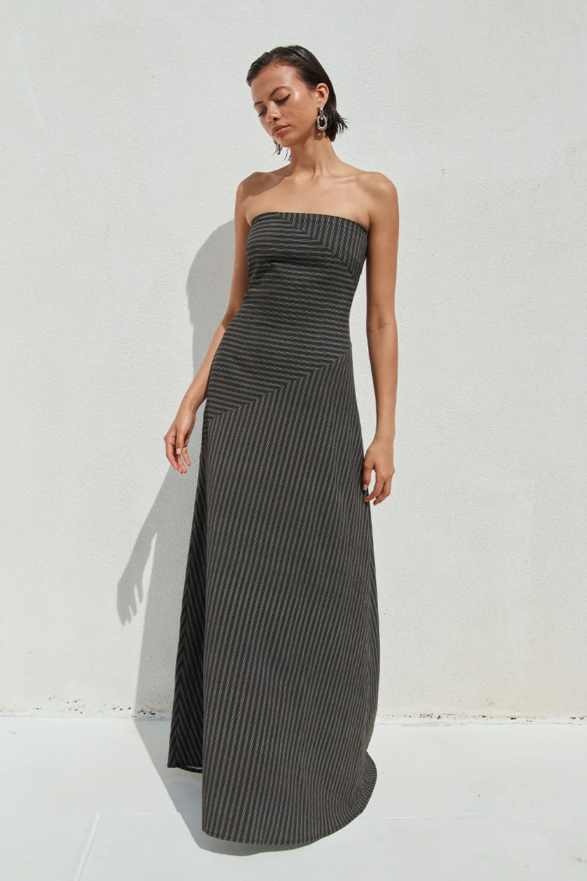 Aurea Maxi Dress - Black Pinstripe