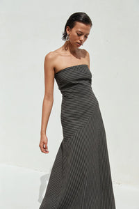 Aurea Maxi Dress - Black Pinstripe