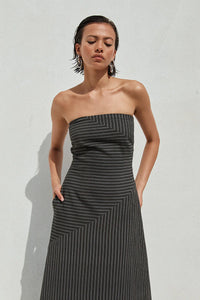 Aurea Maxi Dress - Black Pinstripe