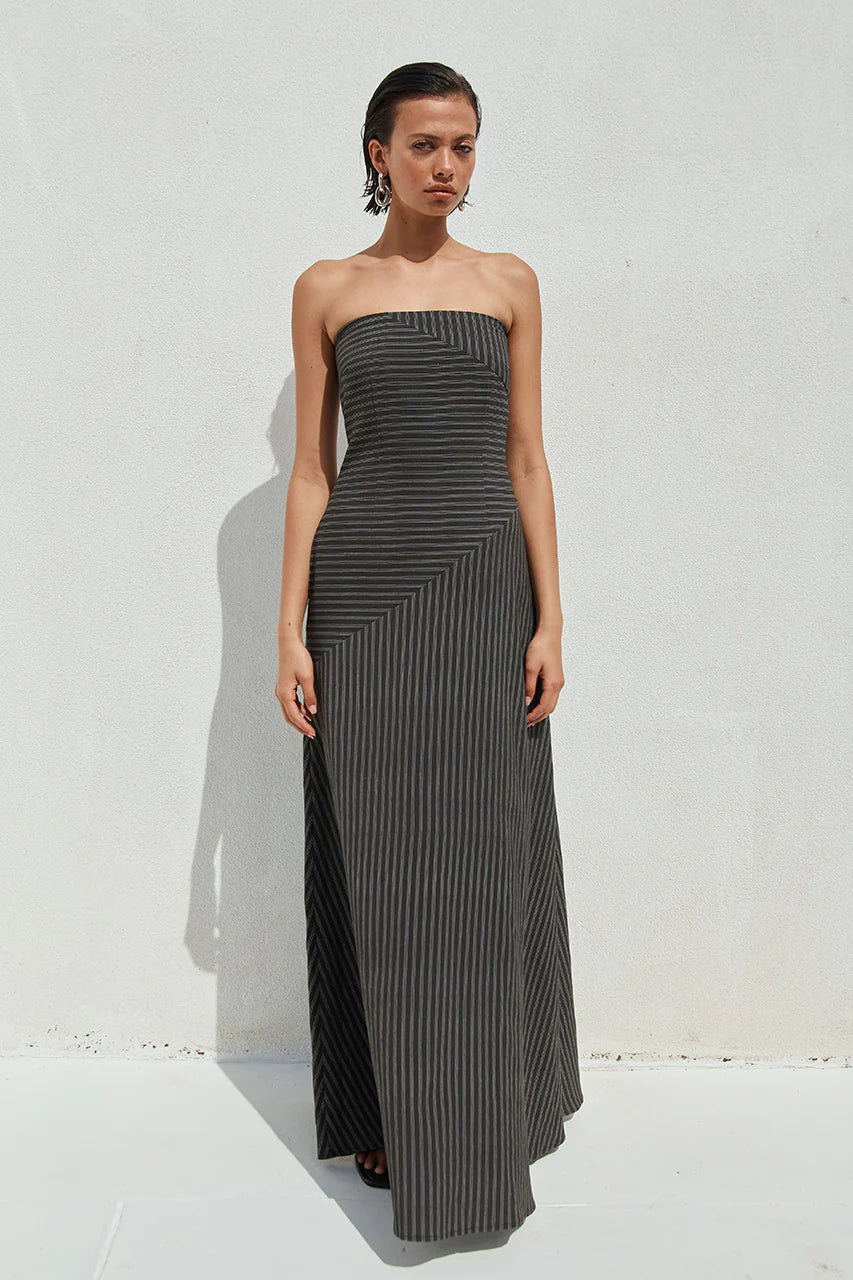 Aurea Maxi Dress - Black Pinstripe