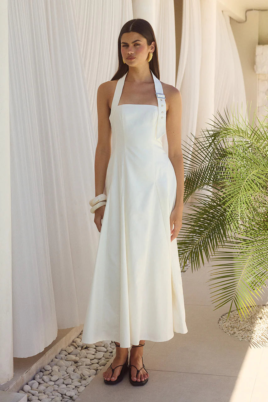 Astrid Halter Midi Dress - White
