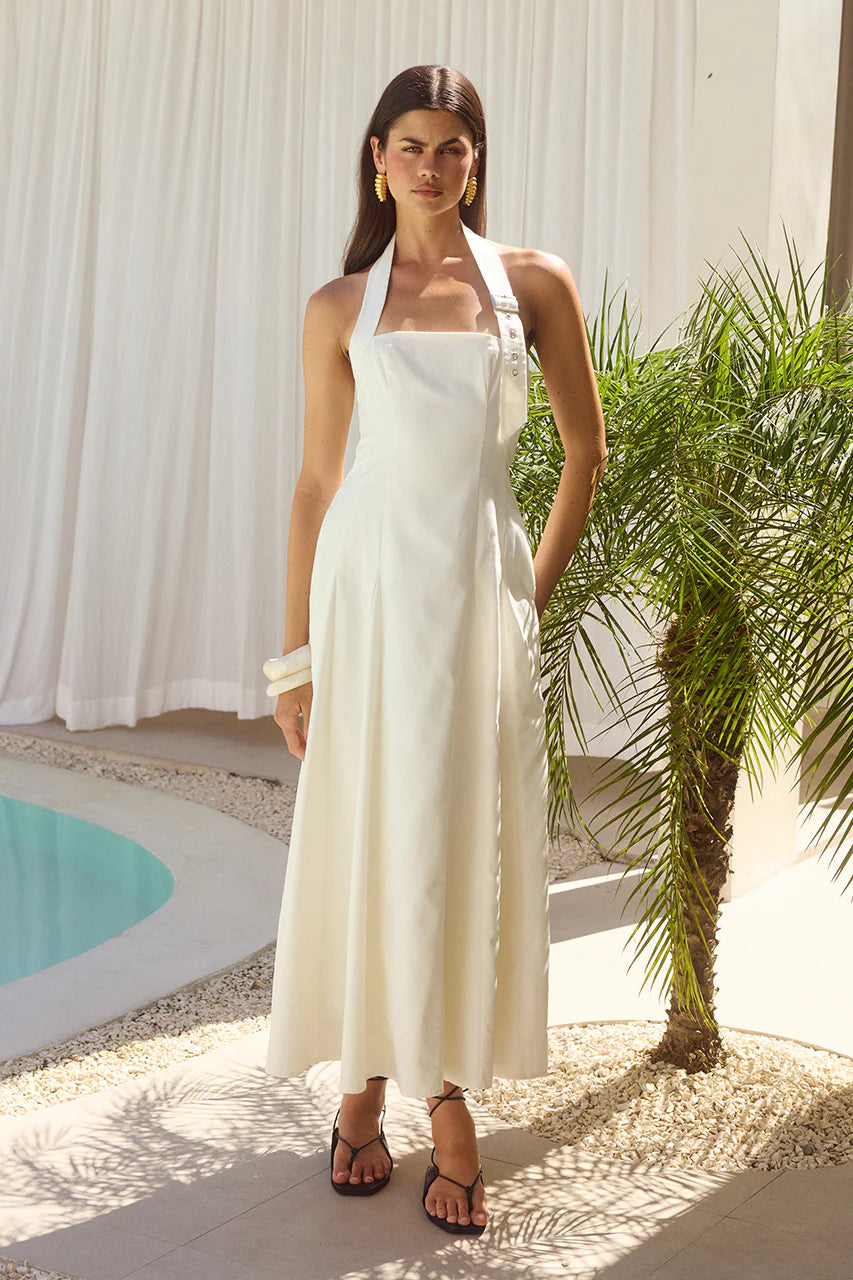 Astrid Halter Midi Dress - White