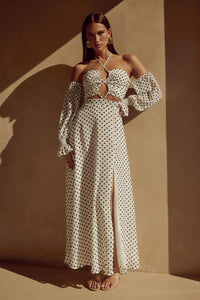 Karma Maxi Dress - White Polka