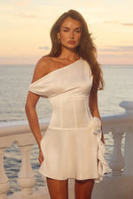 Load image into Gallery viewer, Bambi One Shoulder Mini Dress - White
