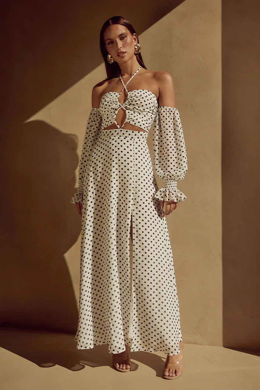 Karma Maxi Dress - White Polka