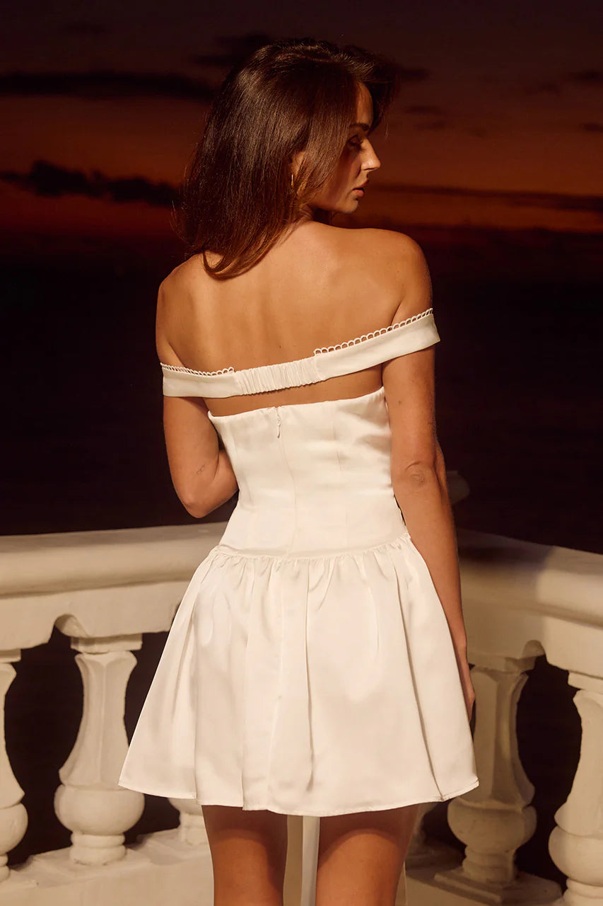 Aubrey Off Shoulder Bow Mini Dress - Ivory