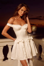 Load image into Gallery viewer, Aubrey Off Shoulder Bow Mini Dress - Ivory
