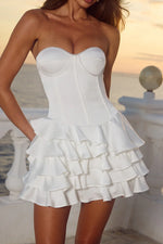 Load image into Gallery viewer, Tabitha Bustier Ruffle Mini Dress - Ivory
