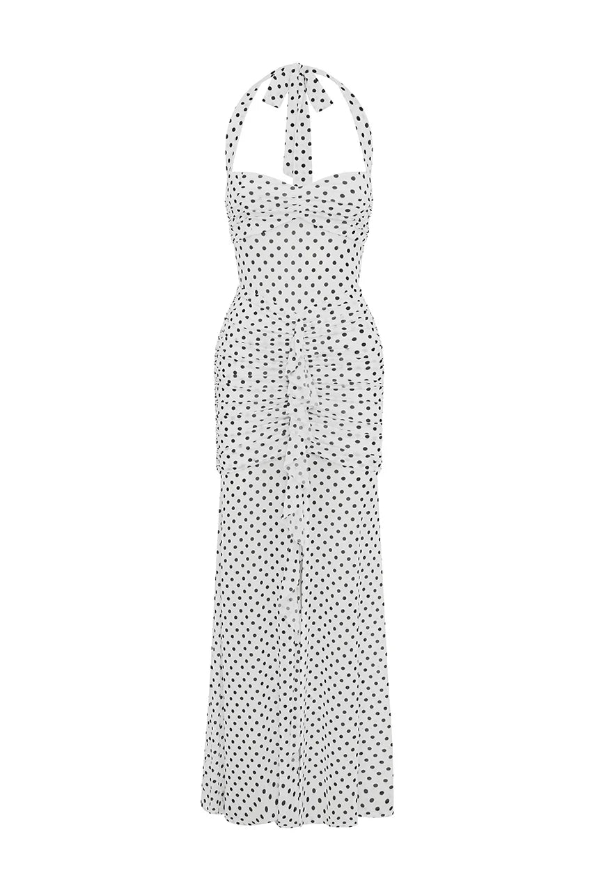 Tallula Maxi Dress - White Polka