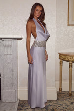 Load image into Gallery viewer, Marcella Deep Plunge Maxi Dress - Silver

