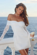 Load image into Gallery viewer, Leona Lace Long Sleeve Mini Dress - White
