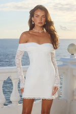 Load image into Gallery viewer, Leona Lace Long Sleeve Mini Dress - White
