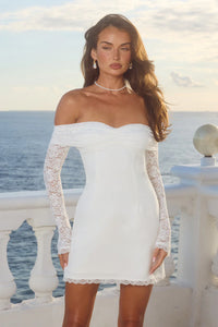Leona Lace Long Sleeve Mini Dress - White