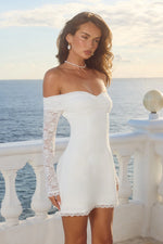 Load image into Gallery viewer, Leona Lace Long Sleeve Mini Dress - White
