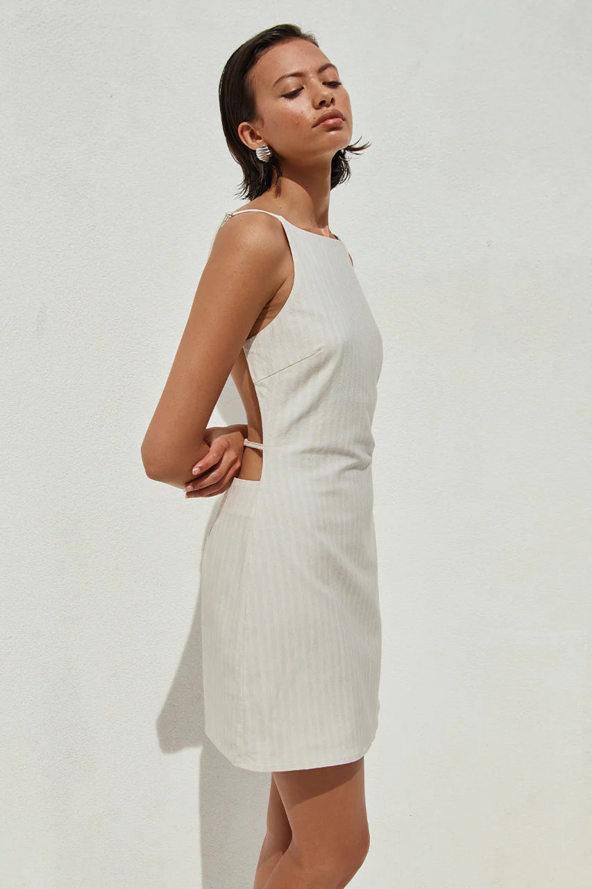 Heather Mini Dress - Stone Pinstripe
