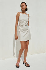 Load image into Gallery viewer, Heather Mini Dress - Stone Pinstripe
