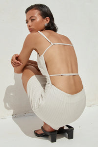 Heather Mini Dress - Stone Pinstripe