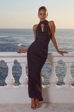 Load image into Gallery viewer, Estelle Cowl Halter Maxi Dress - Noir

