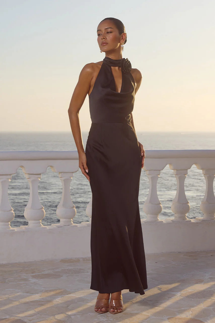 Estelle Cowl Halter Maxi Dress - Noir