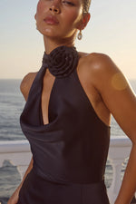 Load image into Gallery viewer, Estelle Cowl Halter Maxi Dress - Noir
