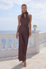 Load image into Gallery viewer, Estelle Cowl Halter Maxi Dress - Bitter Chocolate

